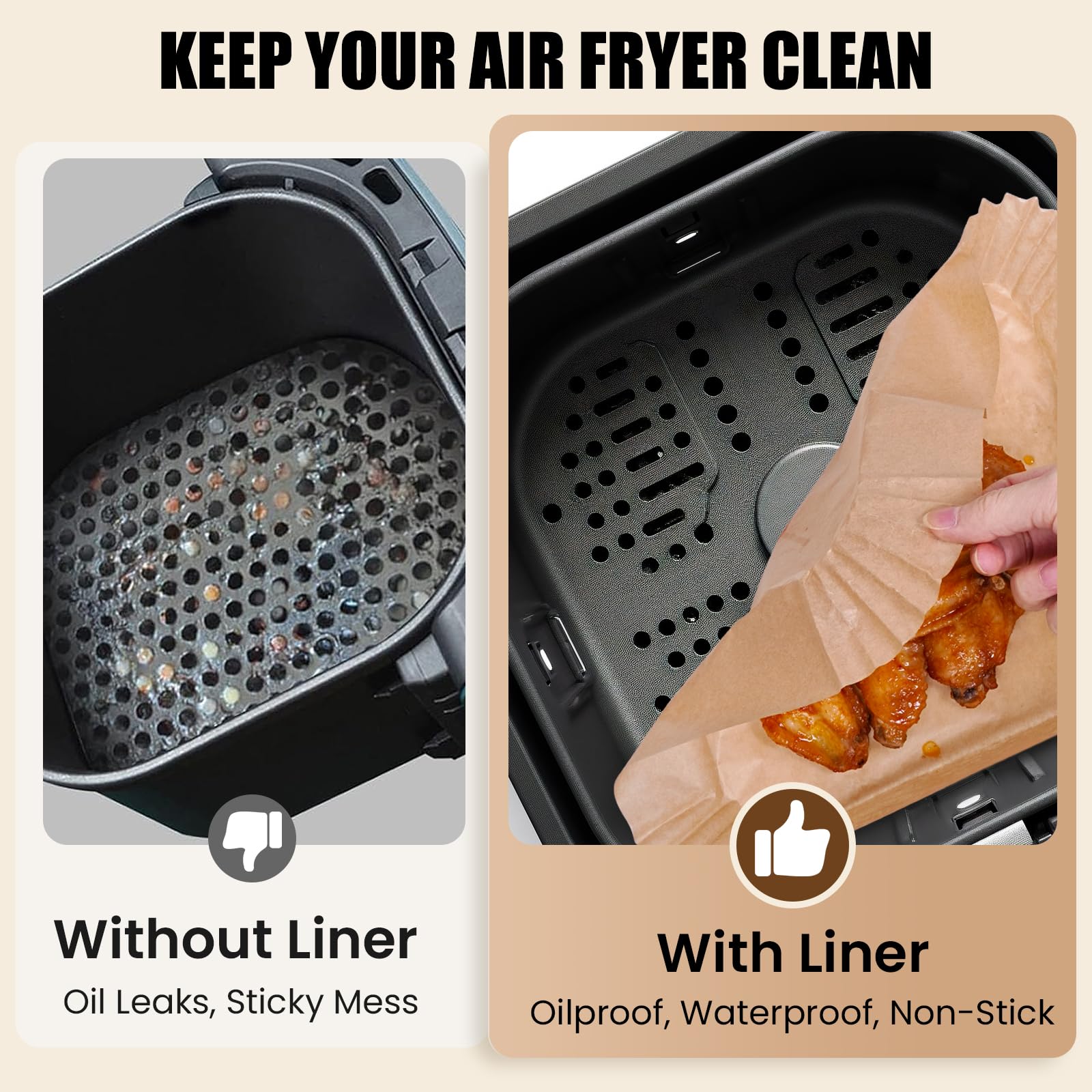 OLESBUR liner desechable para airfryer, facilita limpieza y reducción de goteos