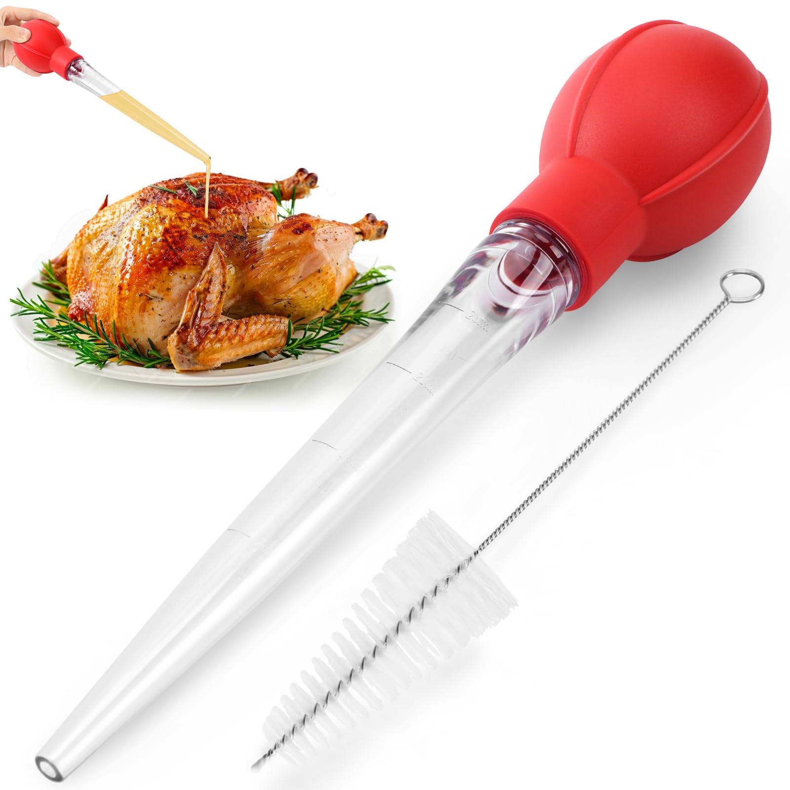 OLESBUR inyector de pavo grande con brocha, ideal para limpieza tras cocinar.