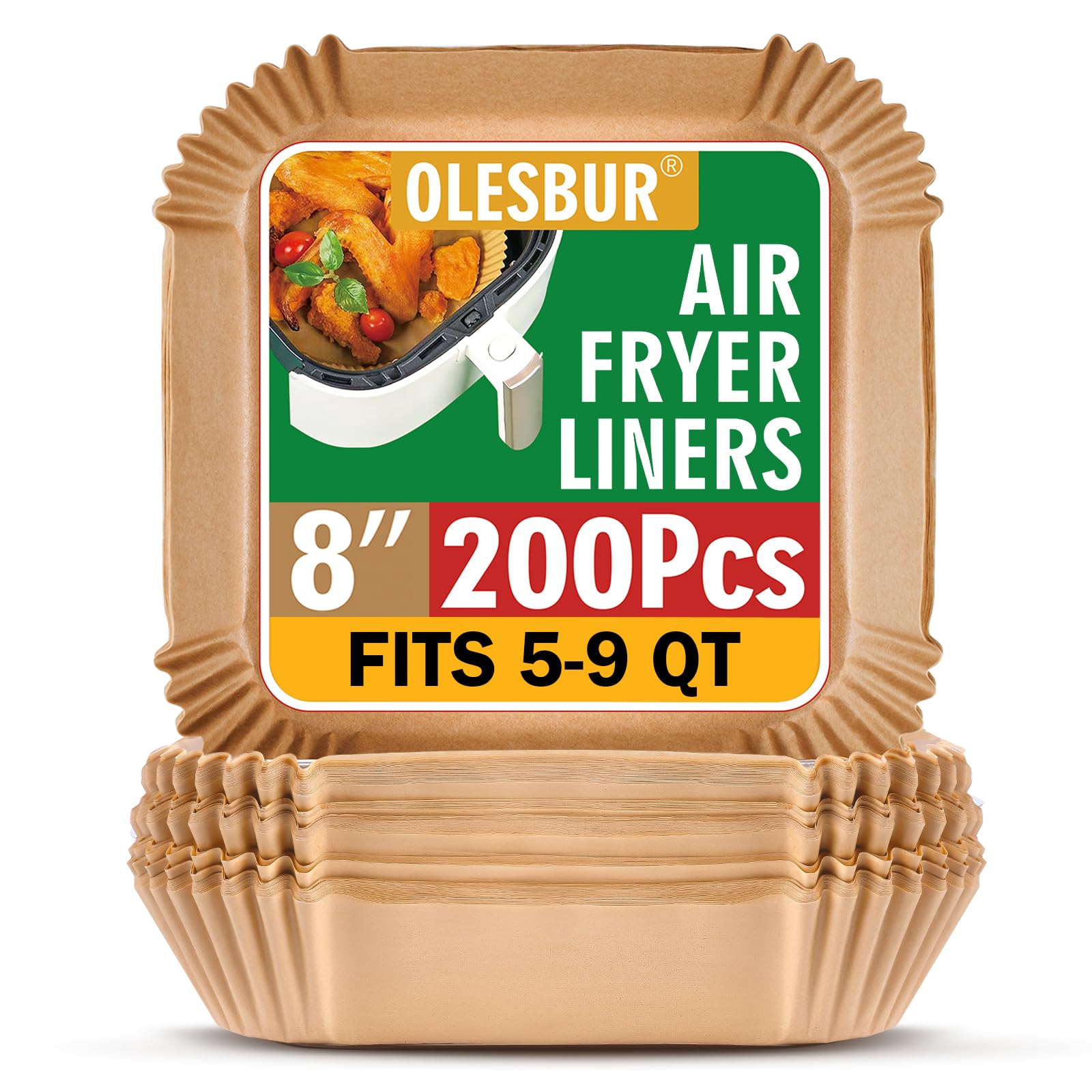 OLESBUR papel pergamino para airfryer de 8 pulgadas, cocción limpia y antiadherente