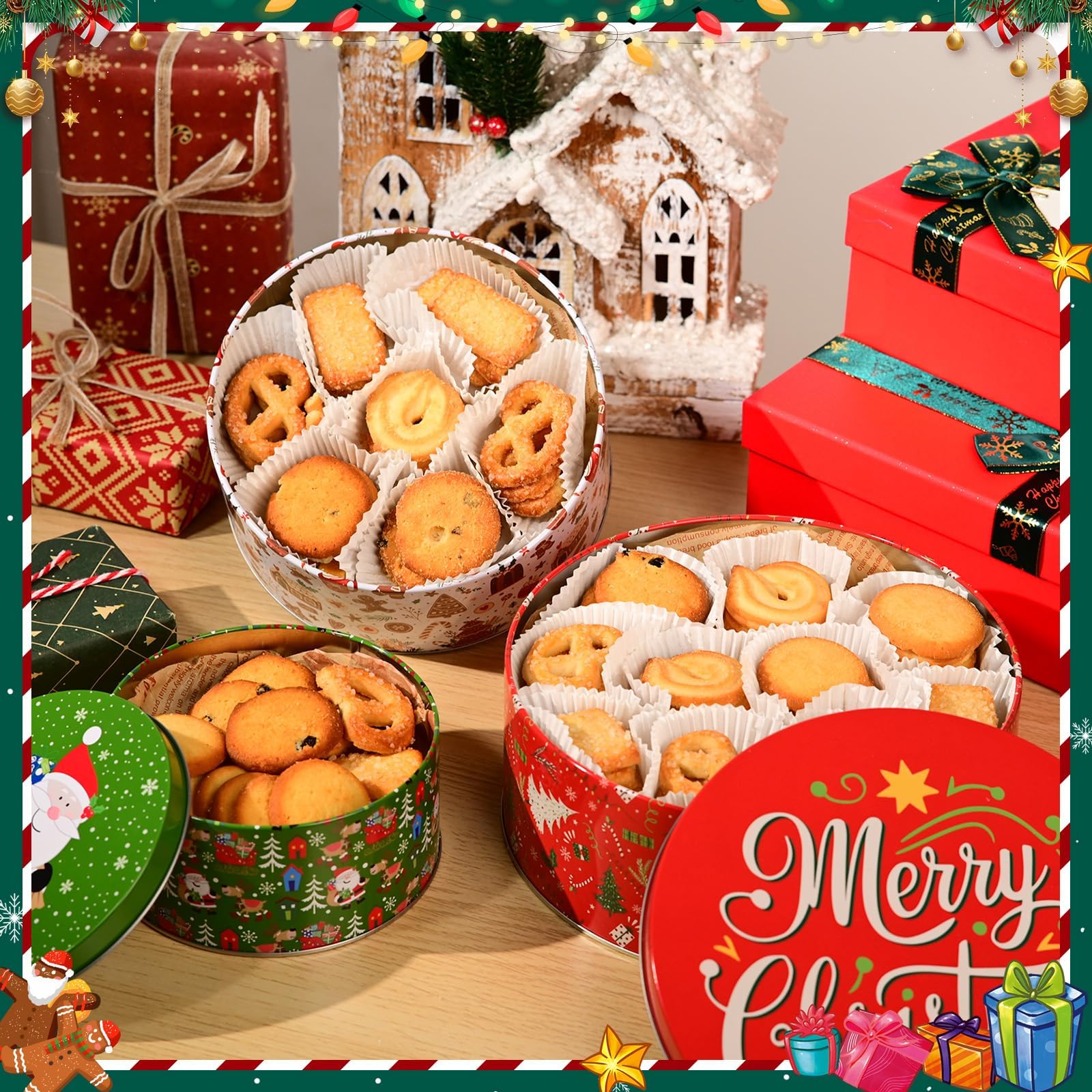 Olgaa caja galletas navidad casa de jengibre, muestra decoración festiva y funcionalidad.