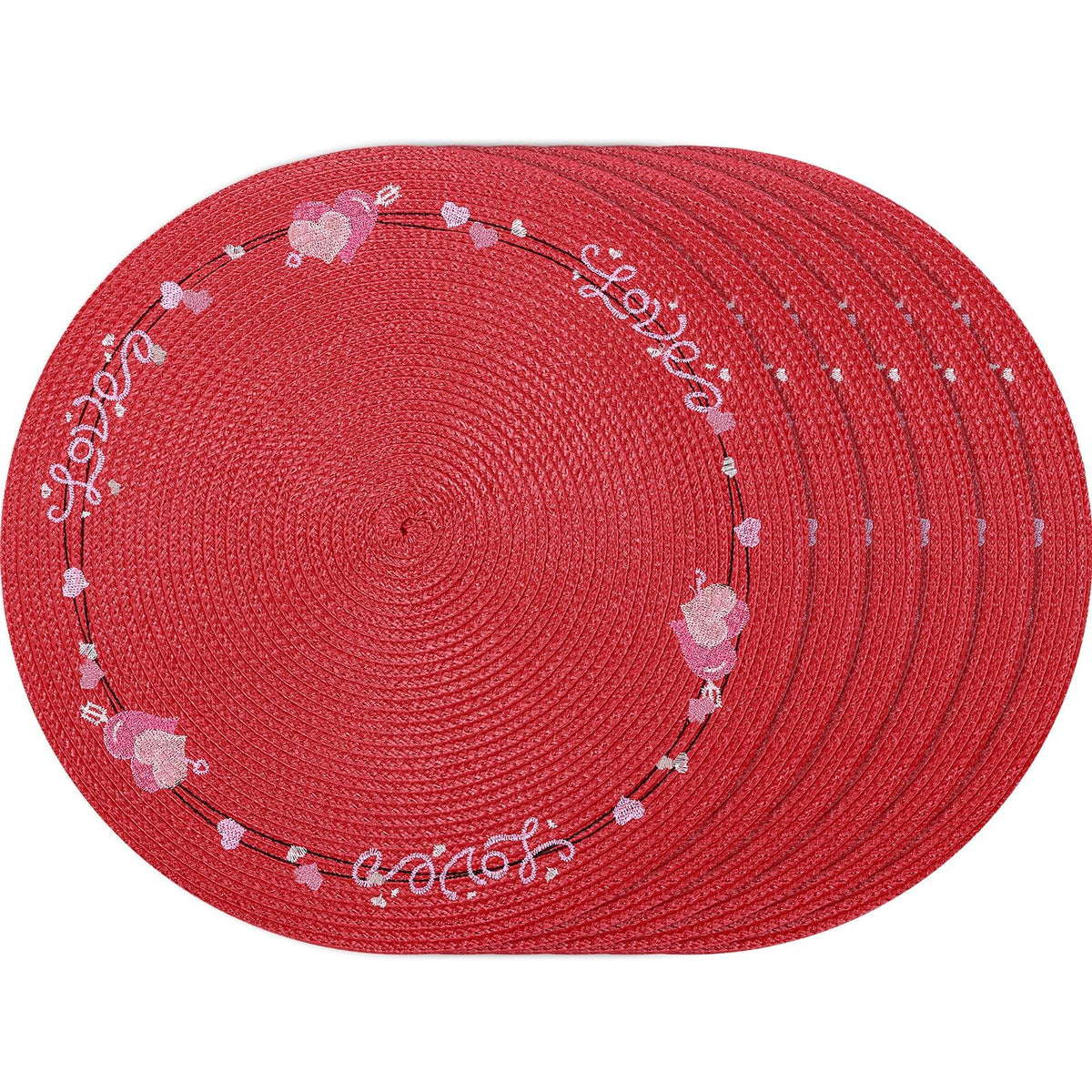 Manteles individuales Olgaa para San Valentín con corazones rojos, ideal para cenas en pareja.