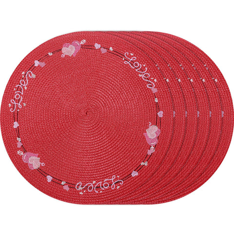 Manteles individuales Olgaa para San Valentín con corazones rojos, ideal para cenas en pareja.