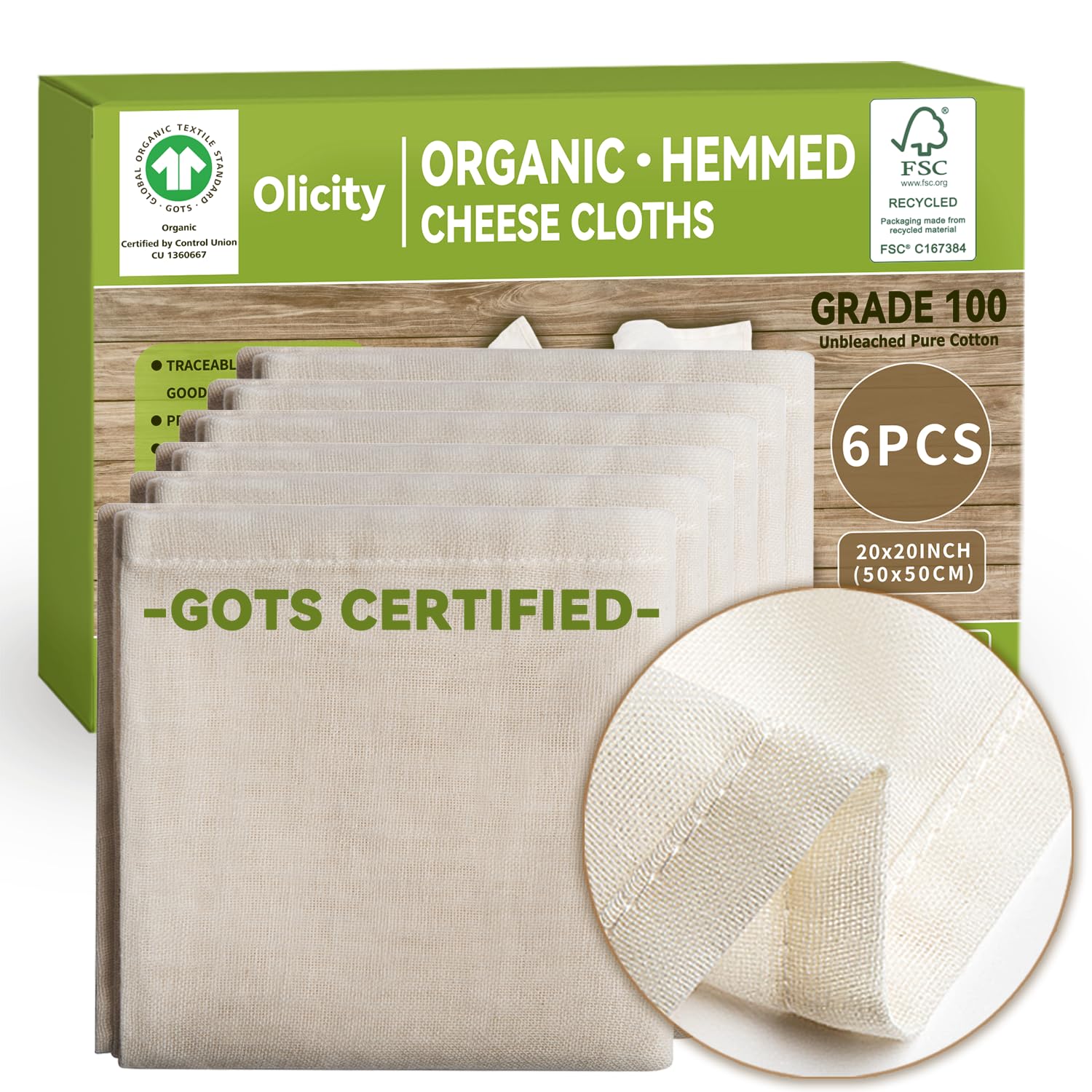 Telas Olicity para queso orgánico, 20x20, listas para uso inmediato en colar caldos o yogur.