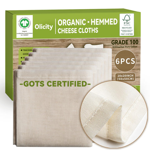 Telas Olicity para queso orgánico, 20x20, listas para uso inmediato en colar caldos o yogur.