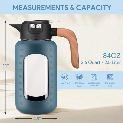 Olivego jarra de vidrio 2.5l, gran capacidad para bebidas en reuniones.