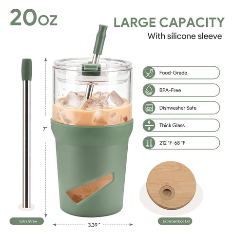 Vaso Olivego de 20 onzas con tapa doble y pajita reutilizable para batidos.