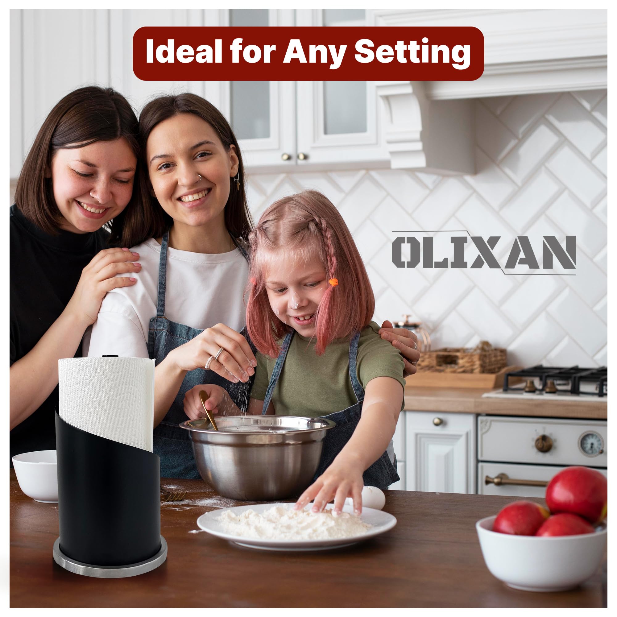 OLIXAN porta papel toalla espiral negro, dimensiones compatibles con rollos estándar.