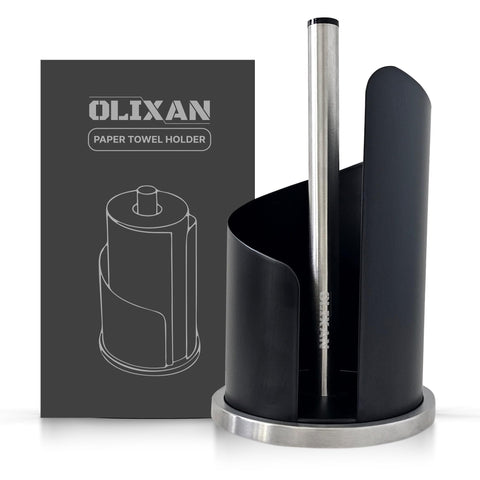 OLIXAN porta papel toalla espiral negro, ideal para cocinas y baños.