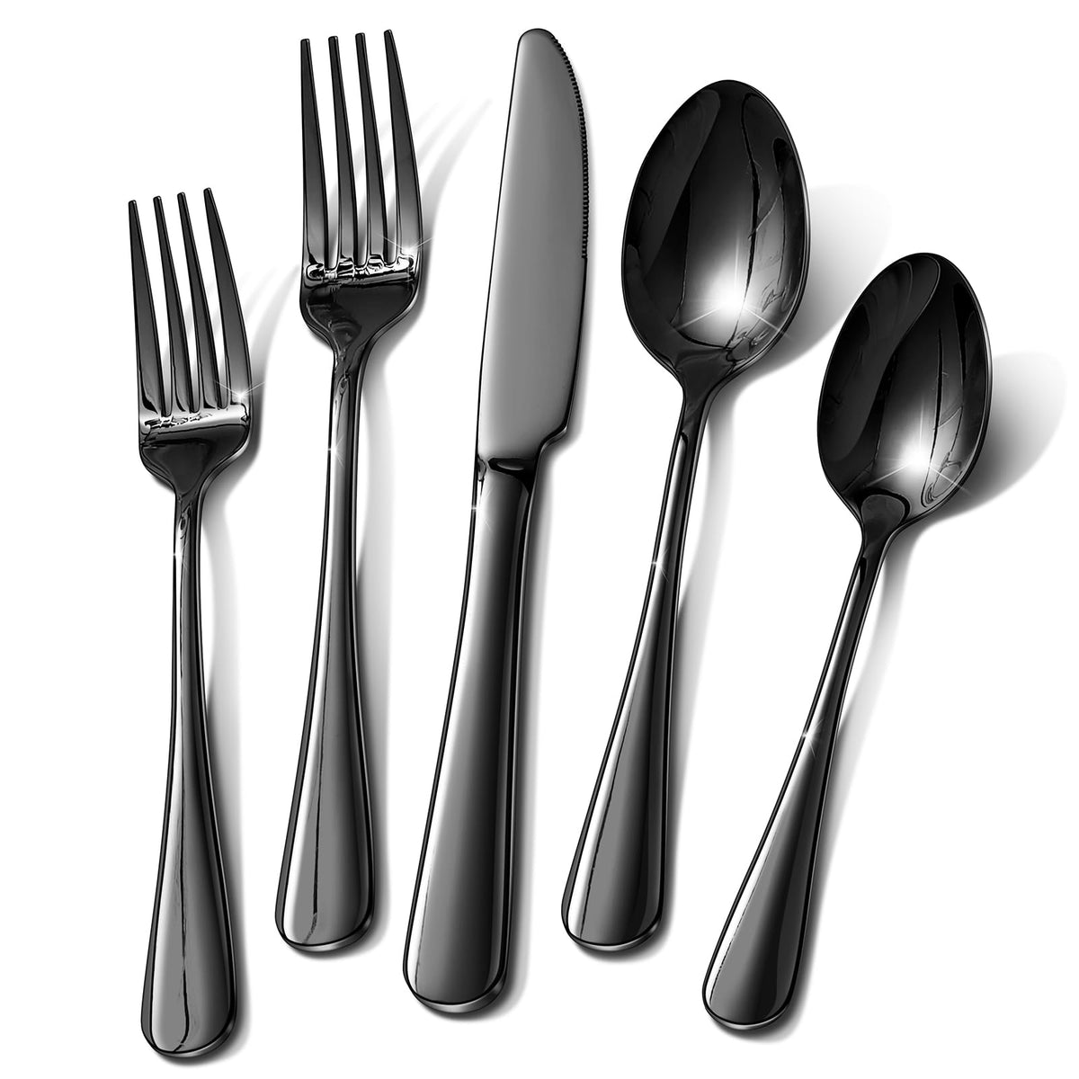 Ollex conjunto cubiertos negro 40 piezas, diseño moderno para mesa elegante.