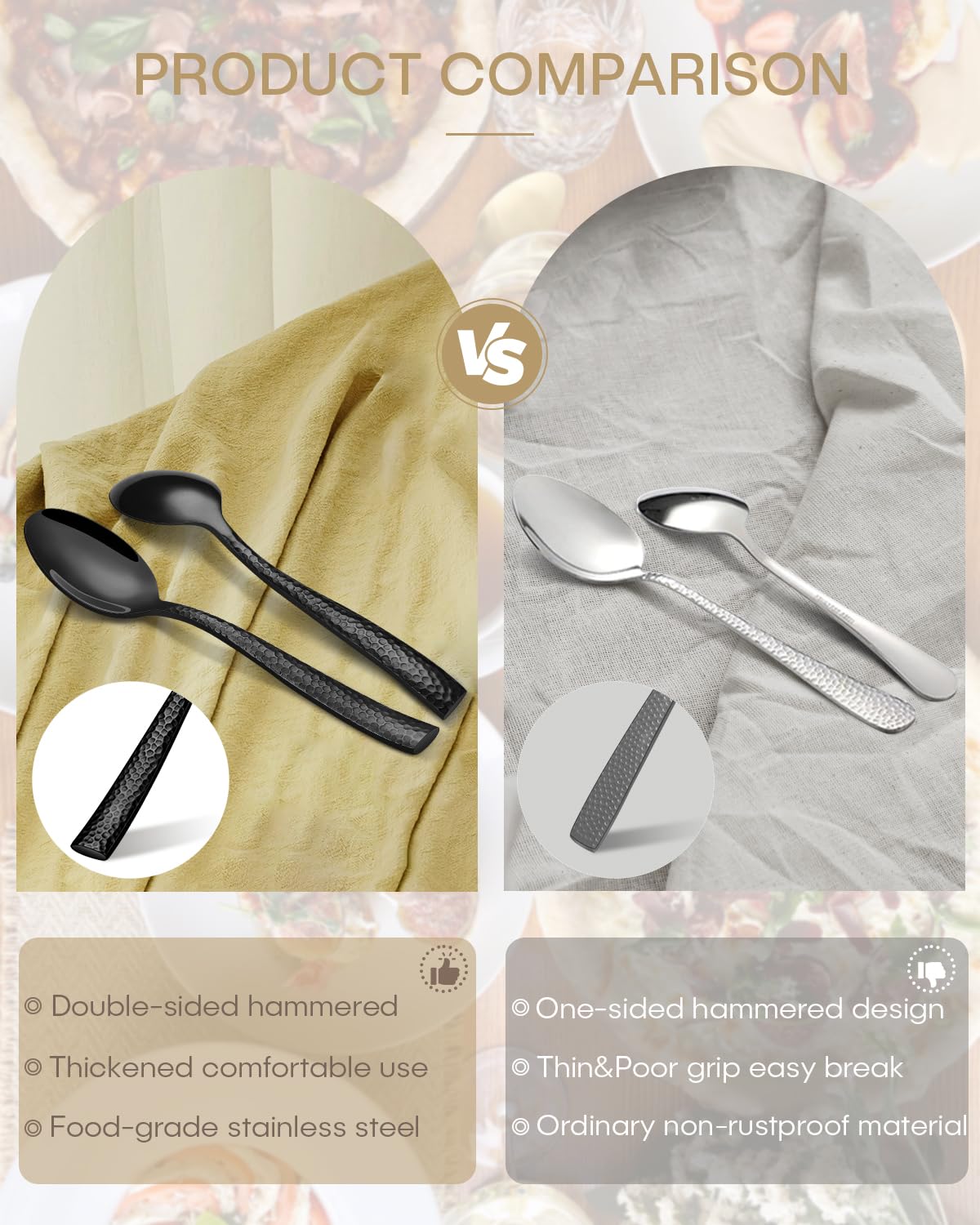 Conjunto Ollex con 8 tenedores, 8 cuchillos y 8 cucharas martillados para todas las comidas.
