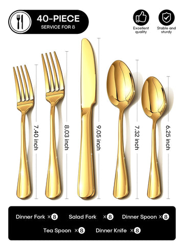Ollex set cubiertos dorado 40 piezas, comedor moderno