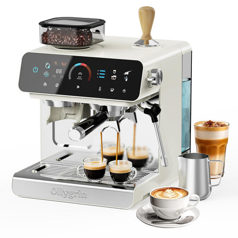 Ollygrin maquina espresso con molino integrado ofrece molienda precisa para extraccion constante.