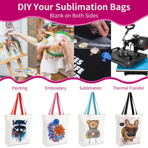 OLSUNOR bolsa canvas sublimación, asas coloridas para personalizar regalos o eventos