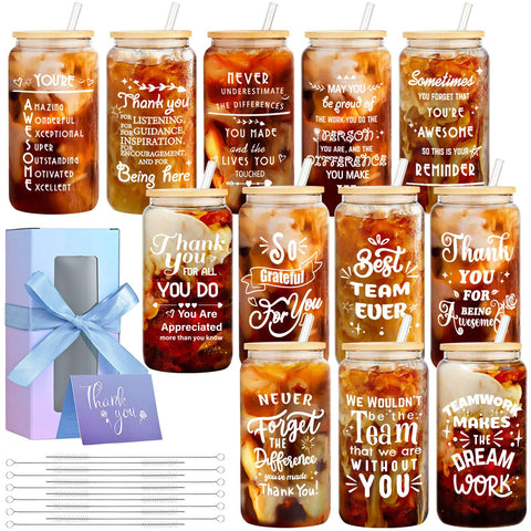Vaso de vidrio OLSUNOR con tapa, ideal para bebidas en la oficina