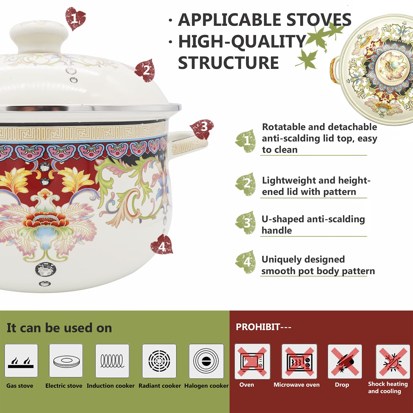 Olytaru detalle flor misteriosa, olla esmaltada para cocinar con estilo.
