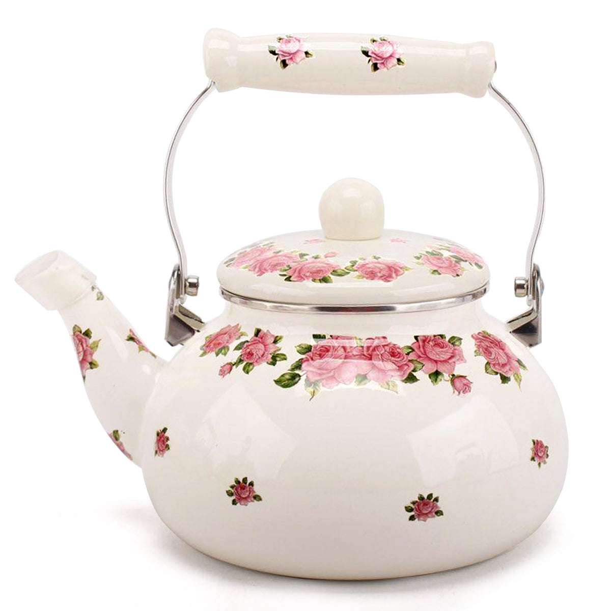 OLYTARU hervidor cerámica rosa floral, ideal para té aromático.