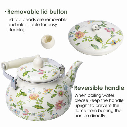 OLYTARU Tetera esmaltada de gran capacidad para varias tazas.