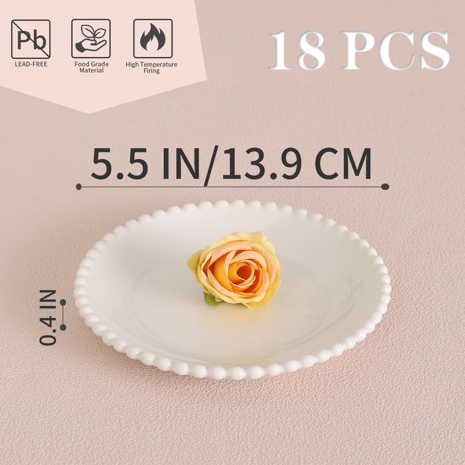 OMAYKEY plato porcelana redondo blanco con borde perlado