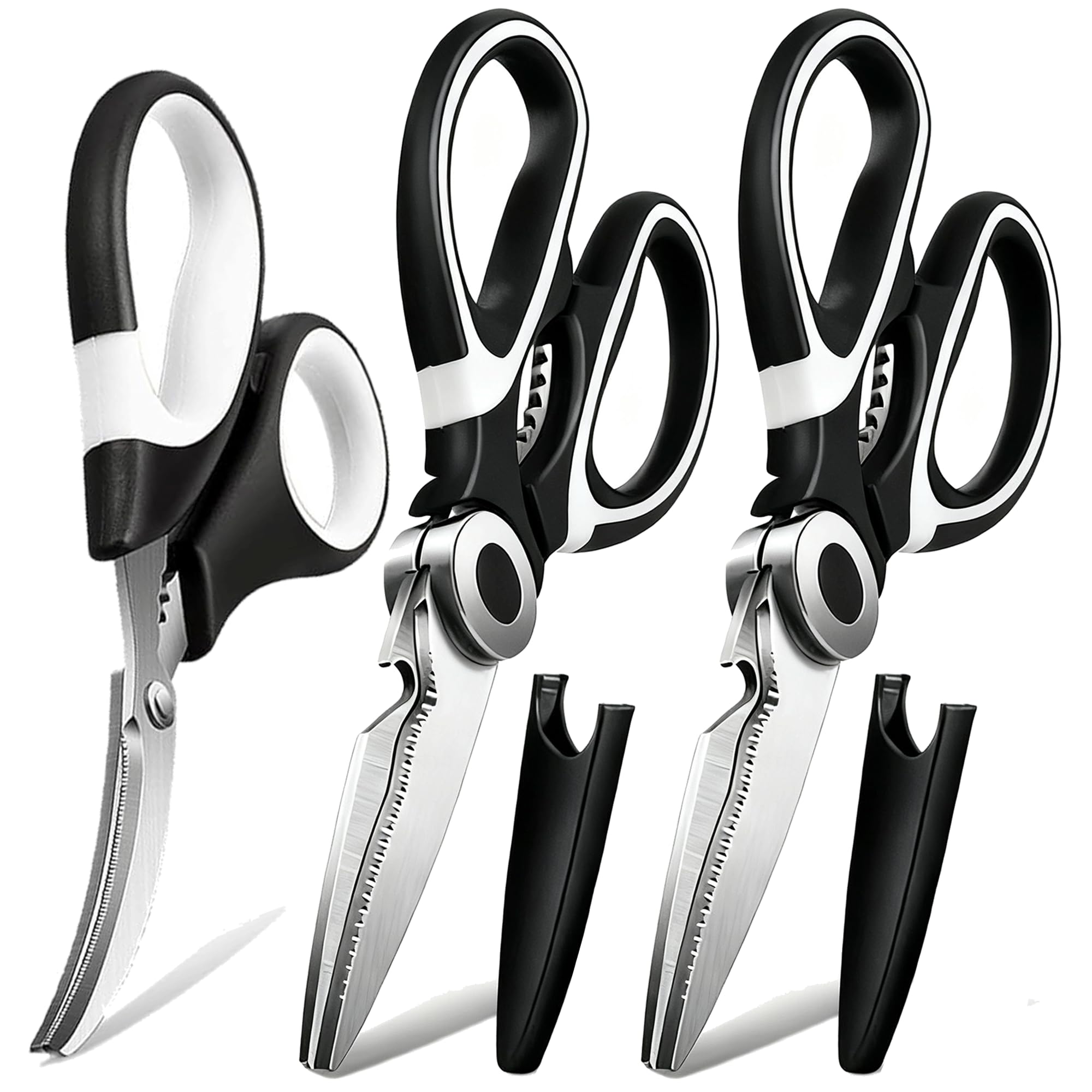 OMDAR tijeras de cocina tres-pack en uso, kit versátil para múltiples tareas