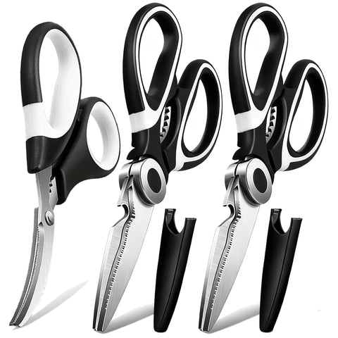 OMDAR tijeras de cocina tres-pack en uso, kit versátil para múltiples tareas