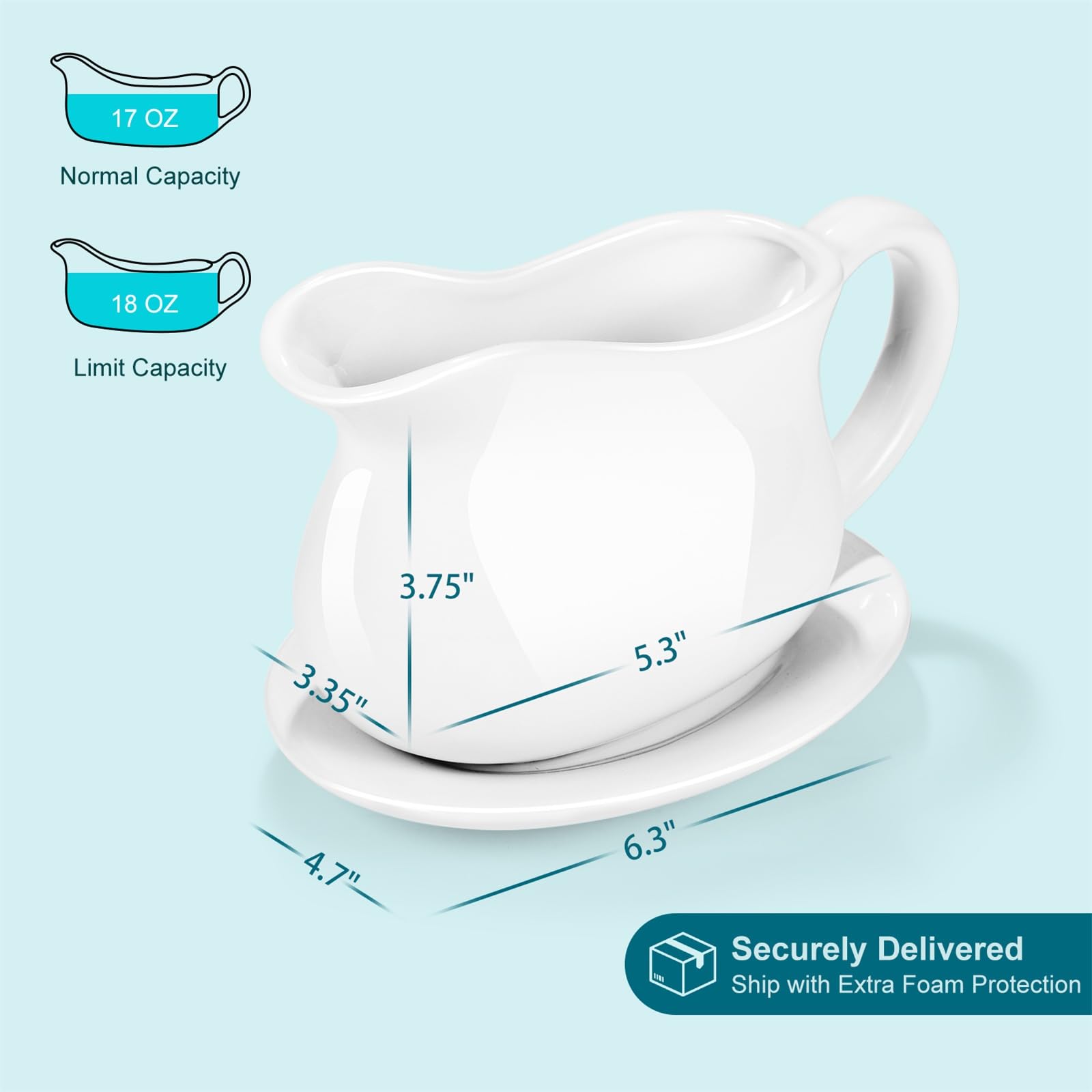 Omesata jarra de salsa diseno clasico porcelana blanca, elegante para mesas.