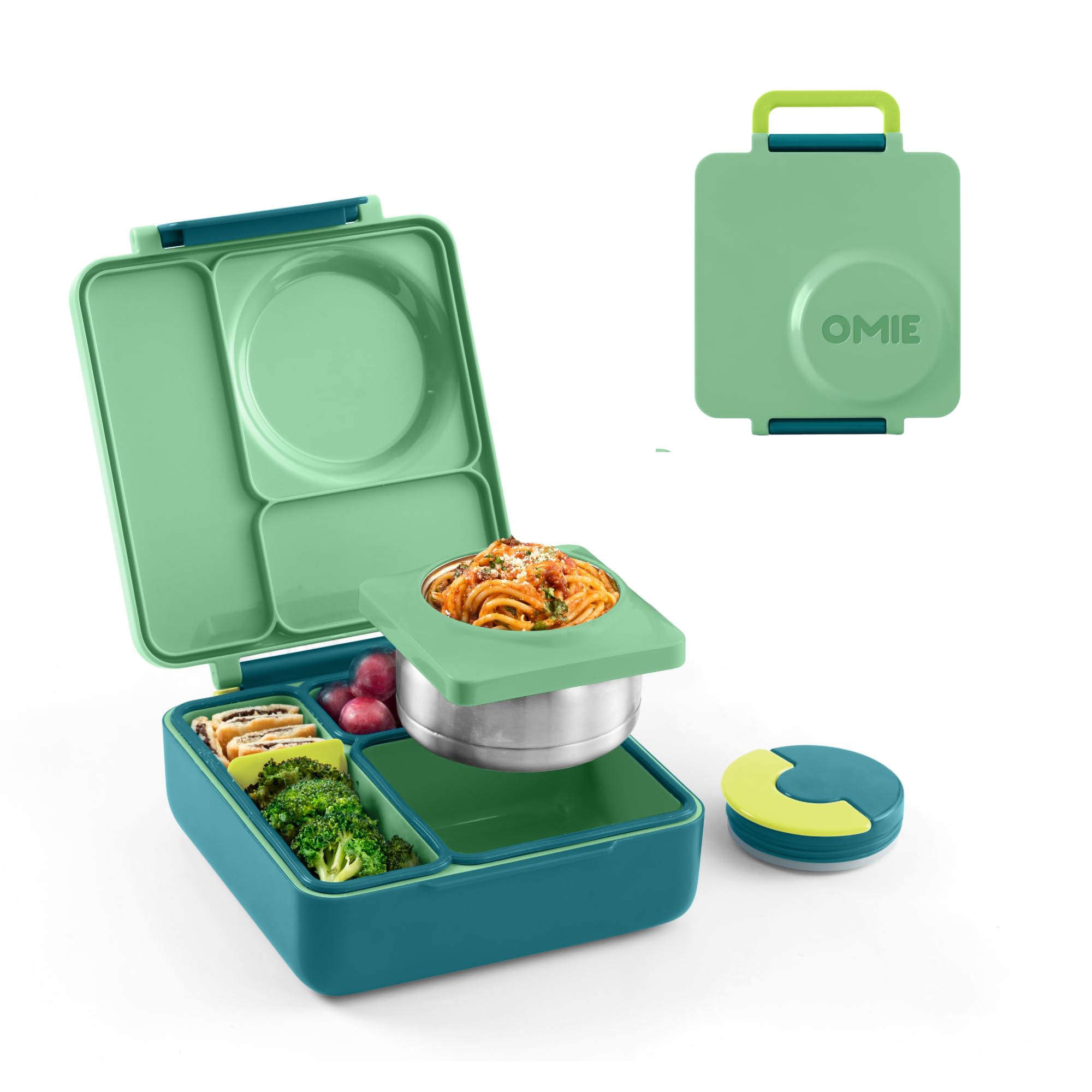 OmieBox para niños, bento con 3 compartimentos, facilita almuerzos variados.