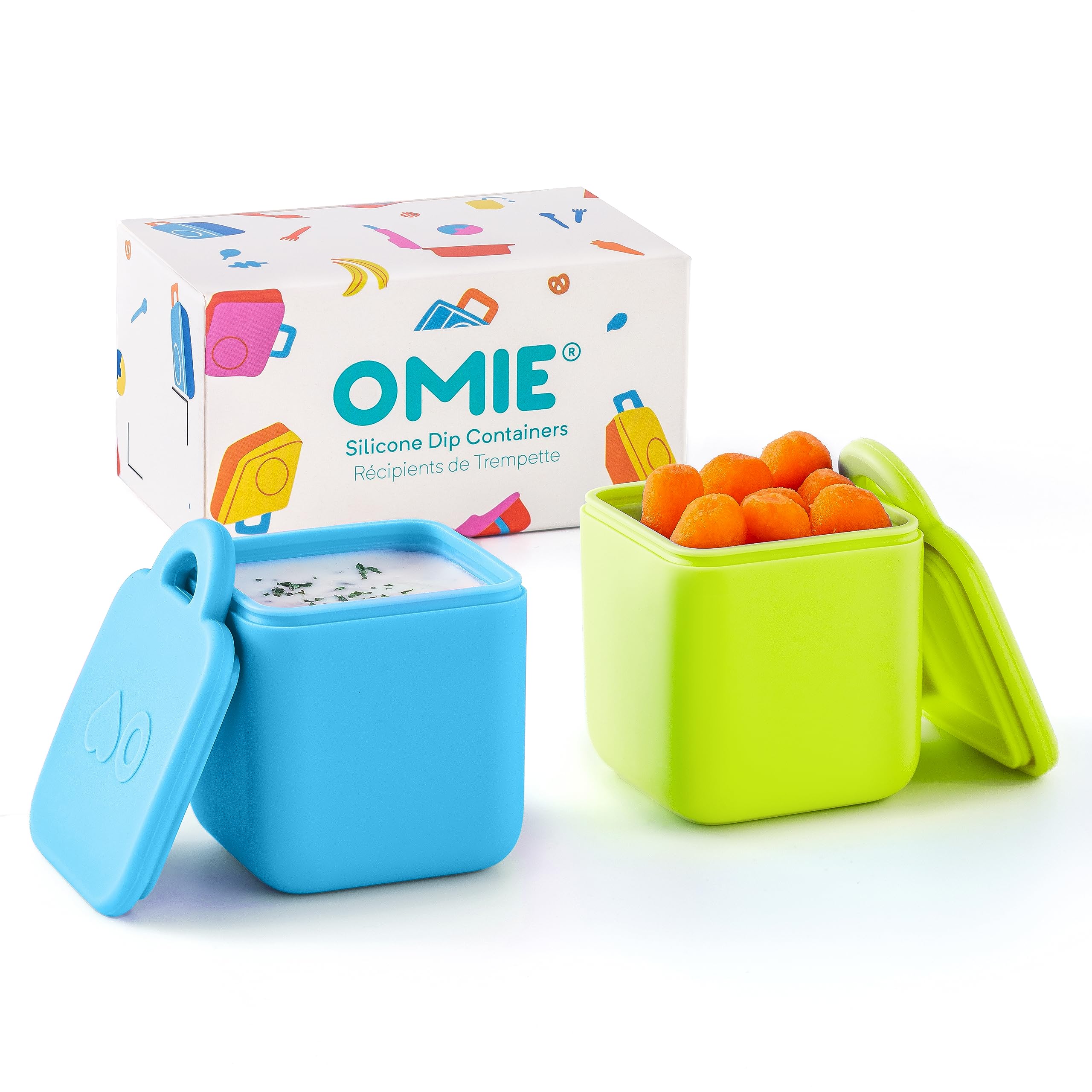 OmieBox: contenedores para salsas de 4 oz en azul y lima, a prueba de fugas para llevar salsas.
