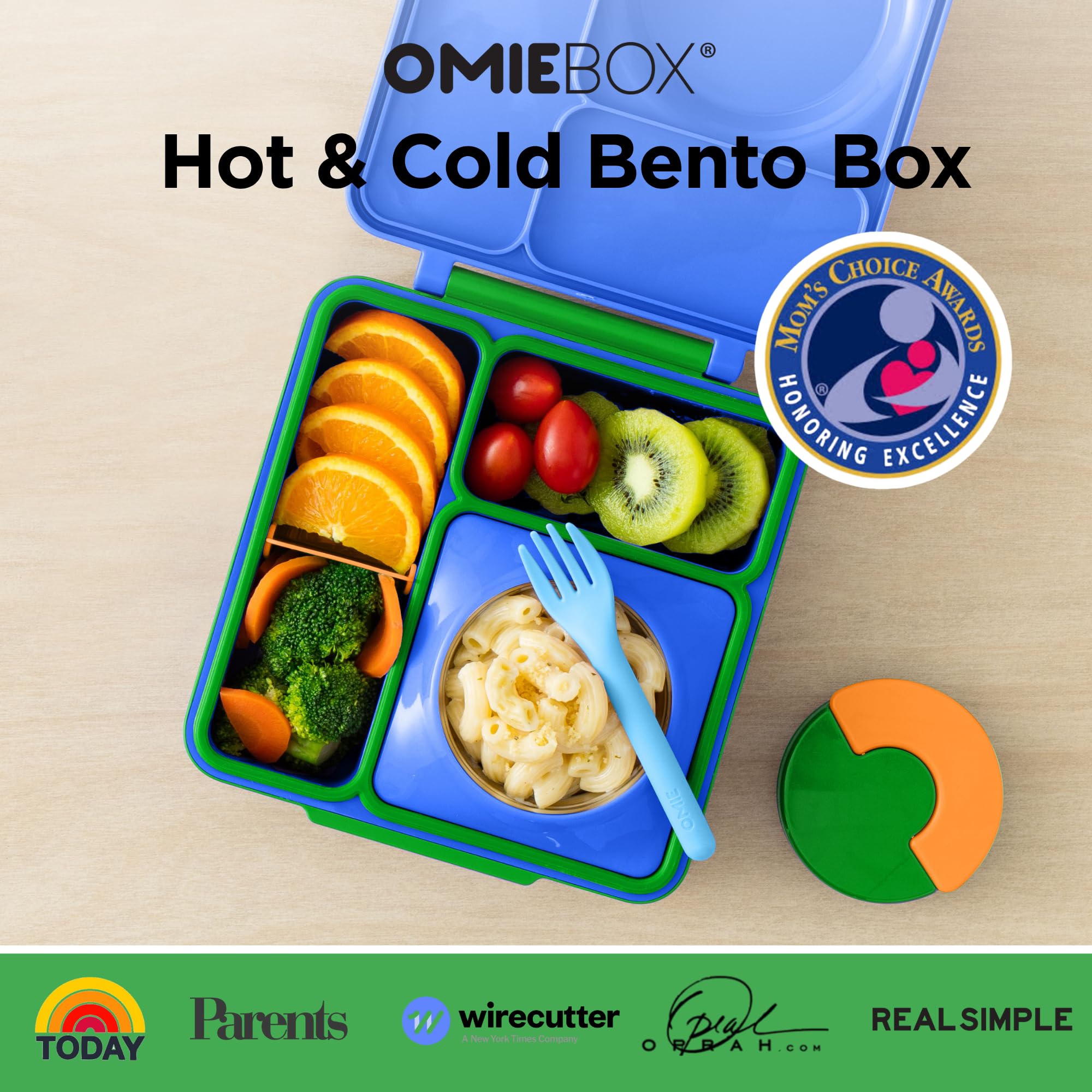 OmieBox Monstruo Azul interior: tres compartimentos para comidas variadas.