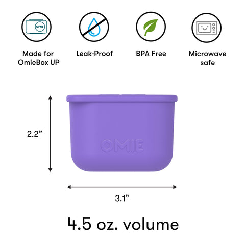 OmieBox Up dip de 4.5 oz en morado y verde, ideal para dips.