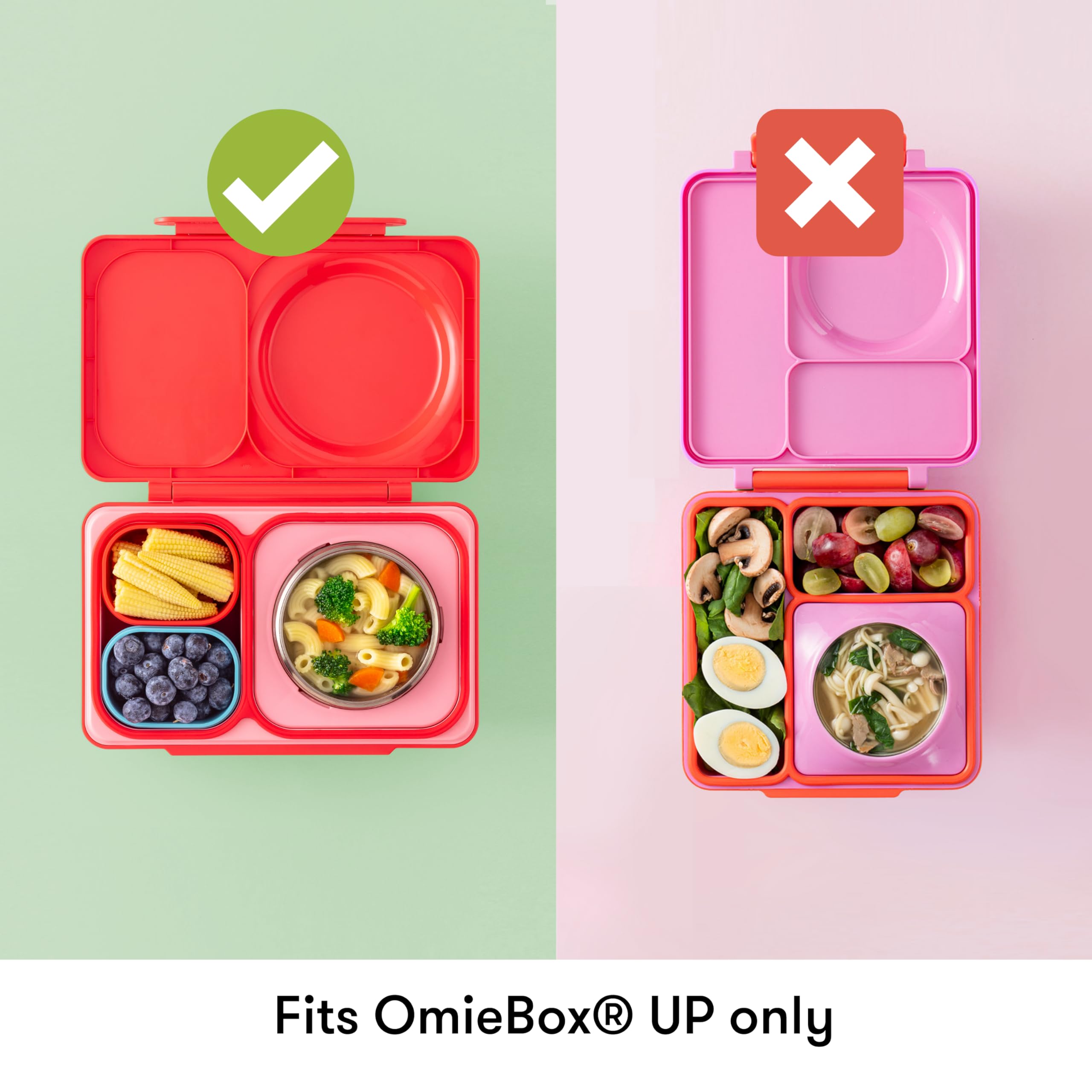 OmieBox Up dip con particiones, evita derrames y mezcla de alimentos.