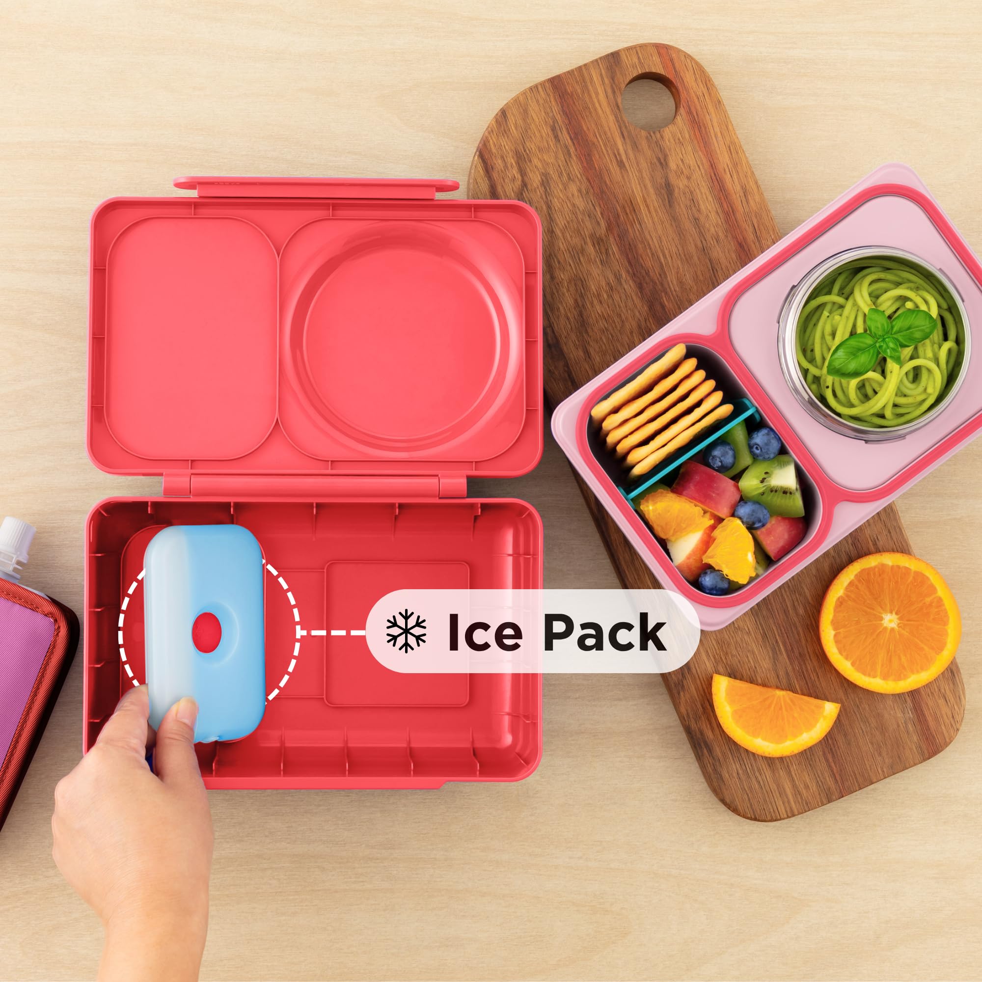 OmieBox UP interior doble compartimento permite separar platillos y snacks.