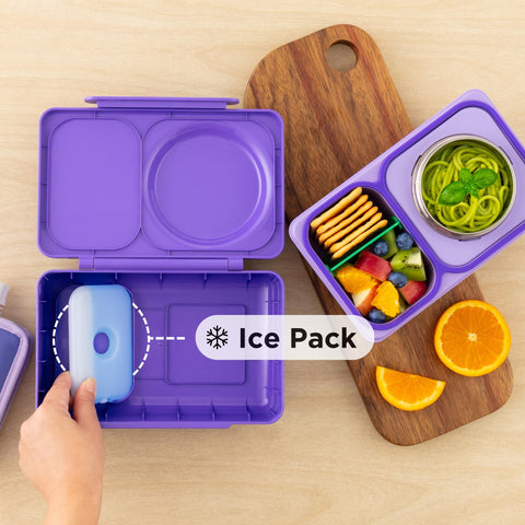 OmieBox Up pack frío removible mantiene opciones frías sin múltiples recipientes.