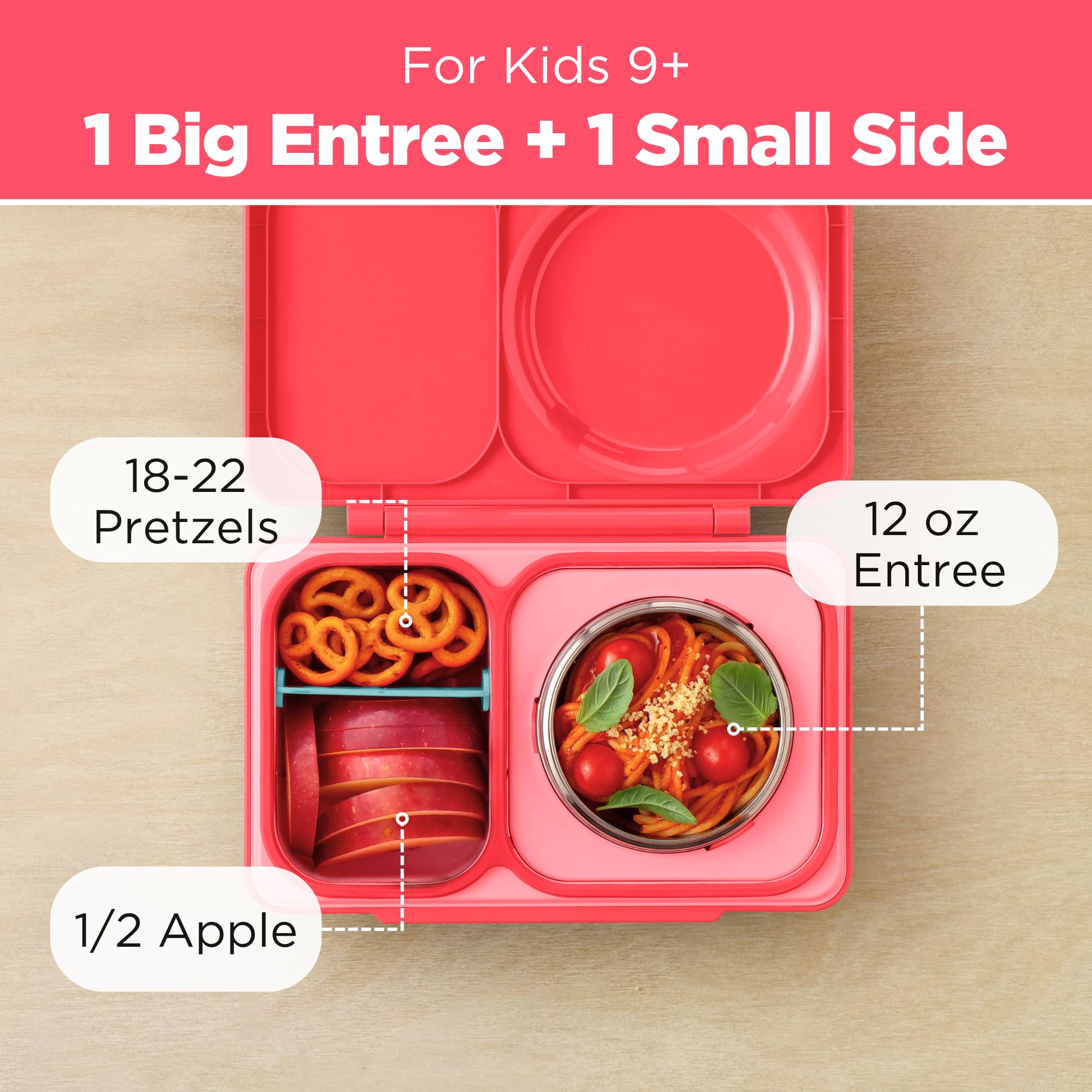 OmieBox UP paquete de hielo removible mantiene la comida fresca.