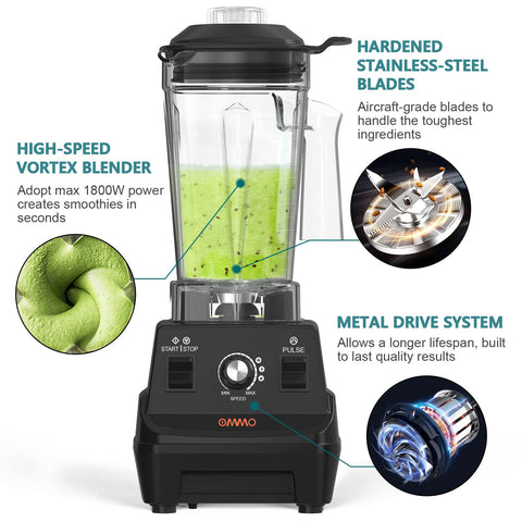 OMMO licuadora 1800W jarra 60 oz para lotes grandes
