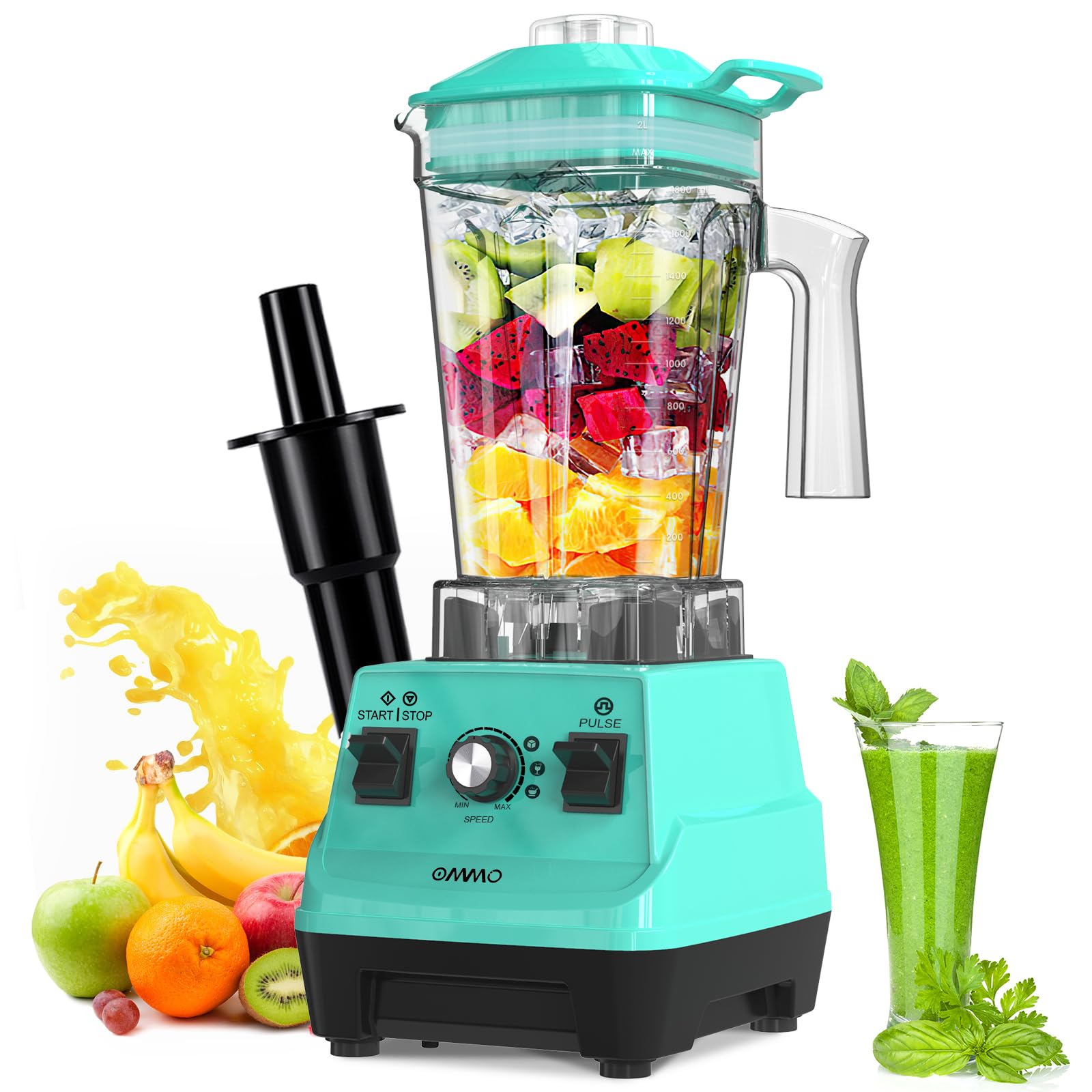 Licuadora OMNO 1800W con motor potente para batidos cremosos.