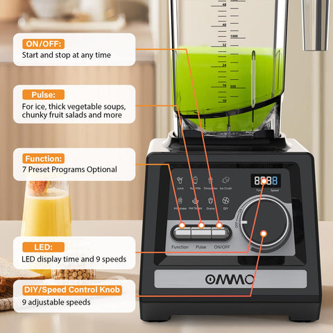 Licuadora OMMO Peak1800W con vaso de 68 onzas sin BPA