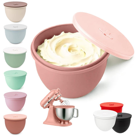 Omoiyari forro silicona rosado oxidado, ajuste perfecto para KitchenAid 5 qt, mezclas limpias.