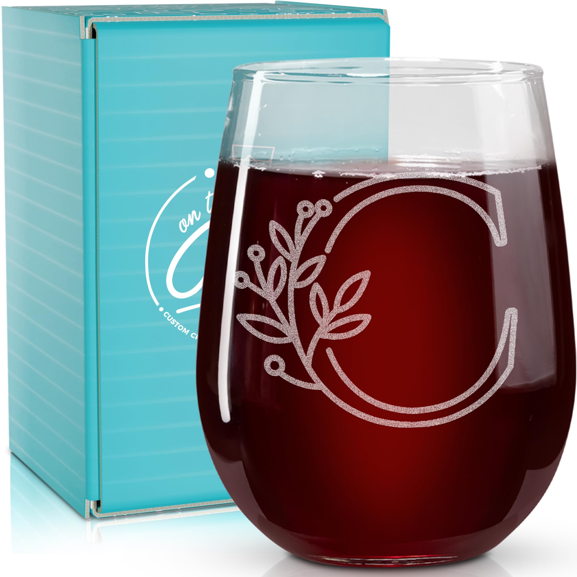 On The Rox Drinks vaso de vino sin tallo con inicial A grabada, regalo elegante