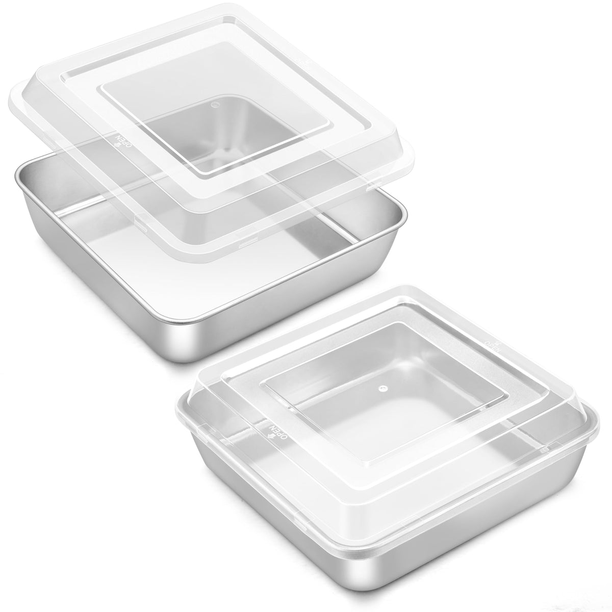 Bandeja Onader de 9x9 con tapa transparente para hornear y almacenar.