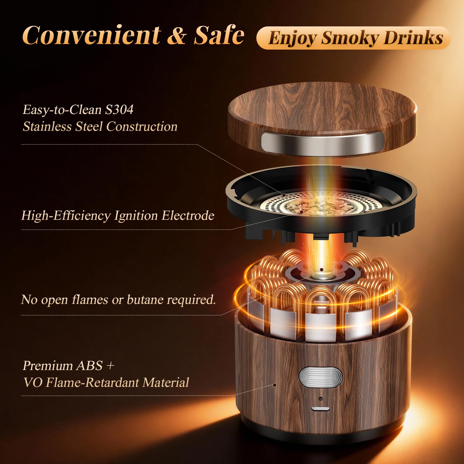 Onakge humo portátil con carga USB, cabe en la mayoría de vasos.