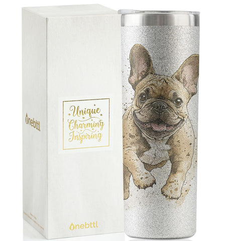 Onebttl bulldog francés tumbler brillo plata 20 oz para bebidas frías