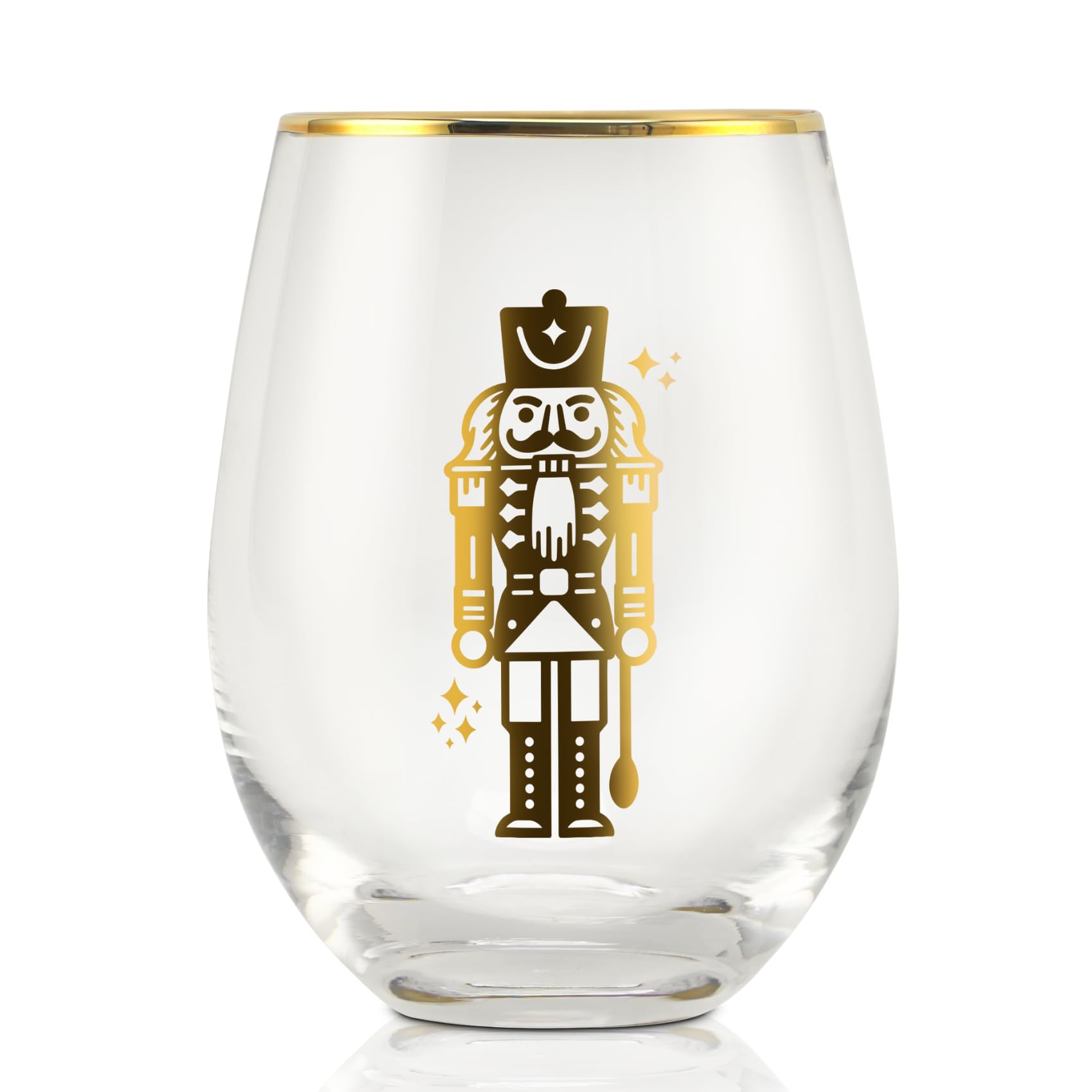 Onebttl cascanueces dorado en vaso de vino sin tallo de 17oz, ideal para fiestas.