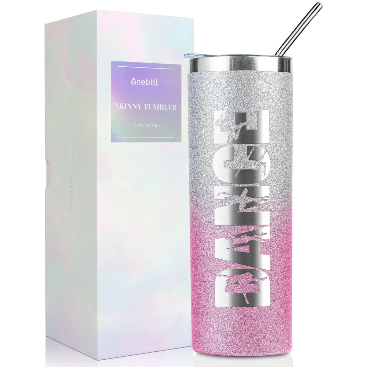 Onebttl Dancer: vaso brillo rosa-plata degradado ideal para bebidas frías o calientes.