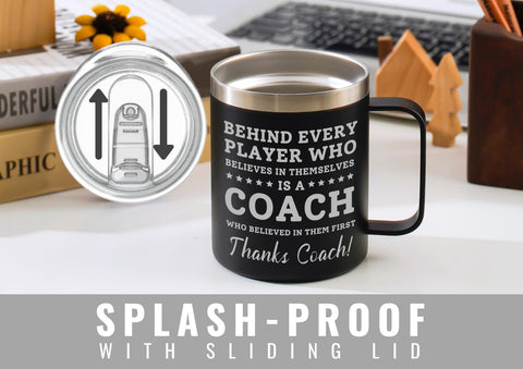 Onebttl Coach Mug negro de acero inoxidable, compatible con bebidas frías o calientes.