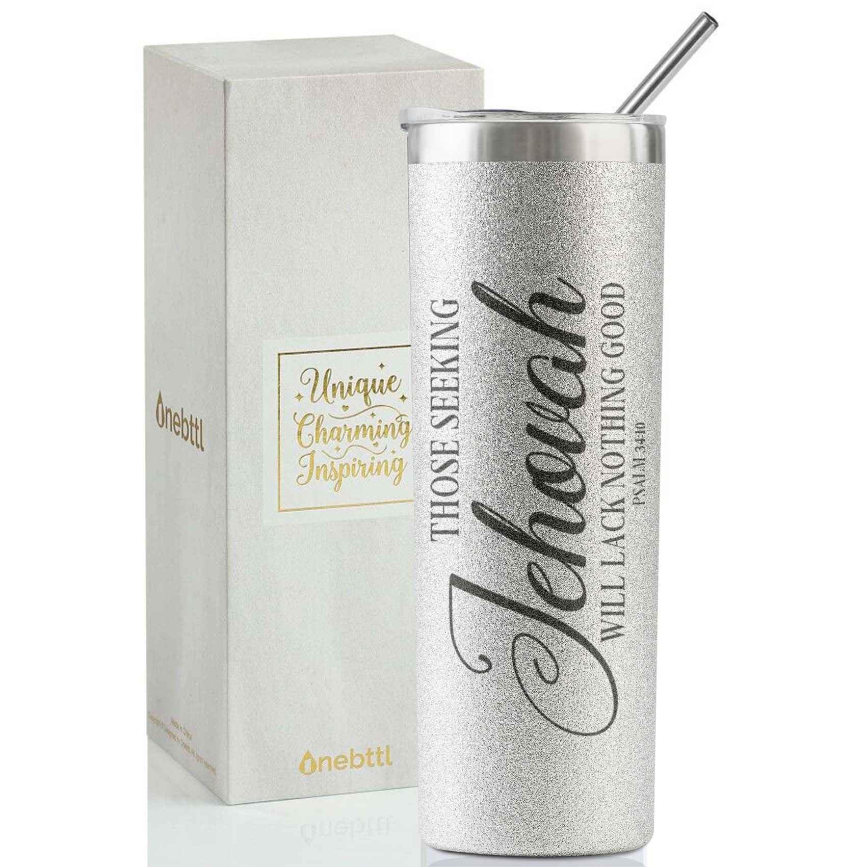Onebttl JW vaso 20 oz con brillo, ideal como regalo JW para bautismo.