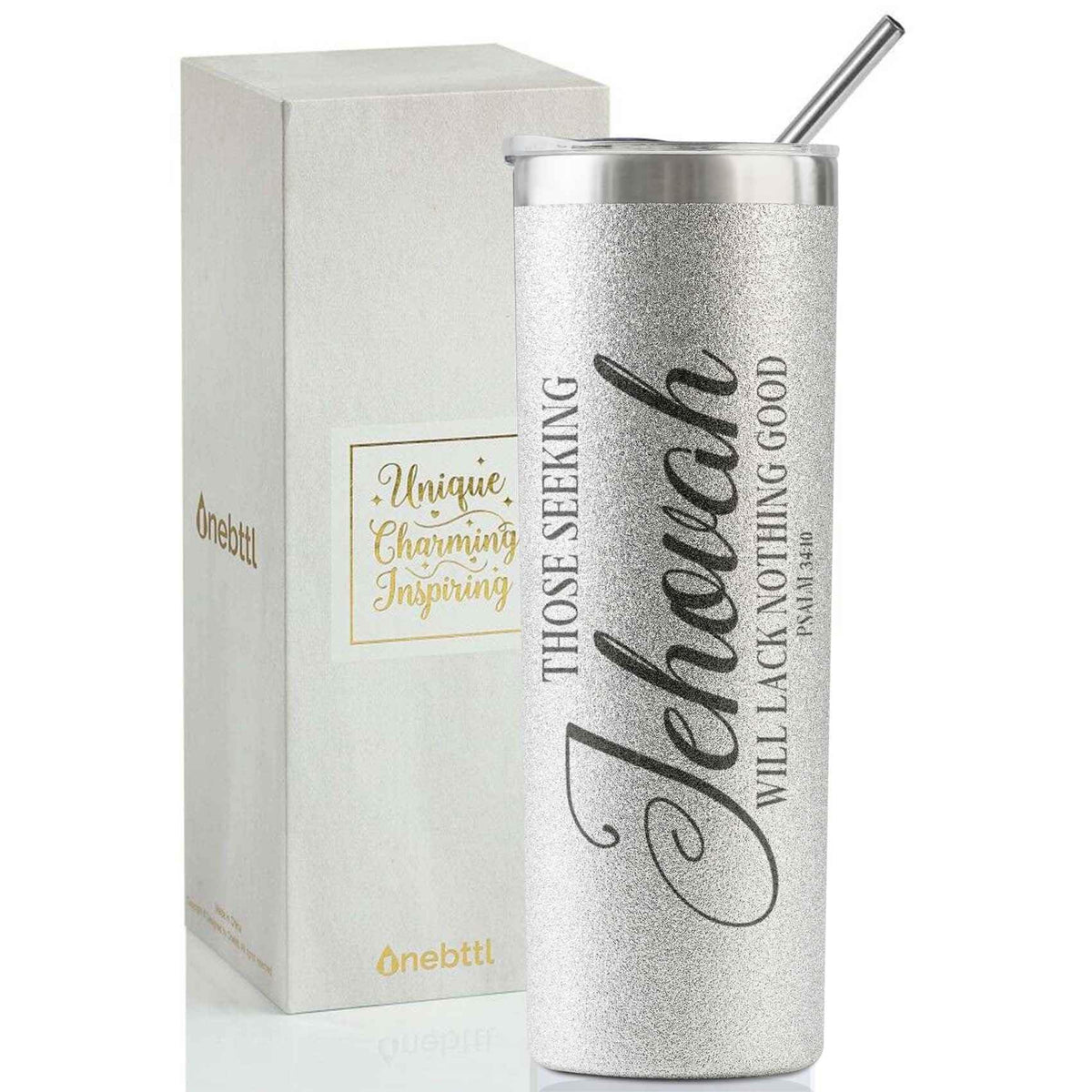 Onebttl JW vaso 20 oz con brillo, ideal como regalo JW para bautismo.