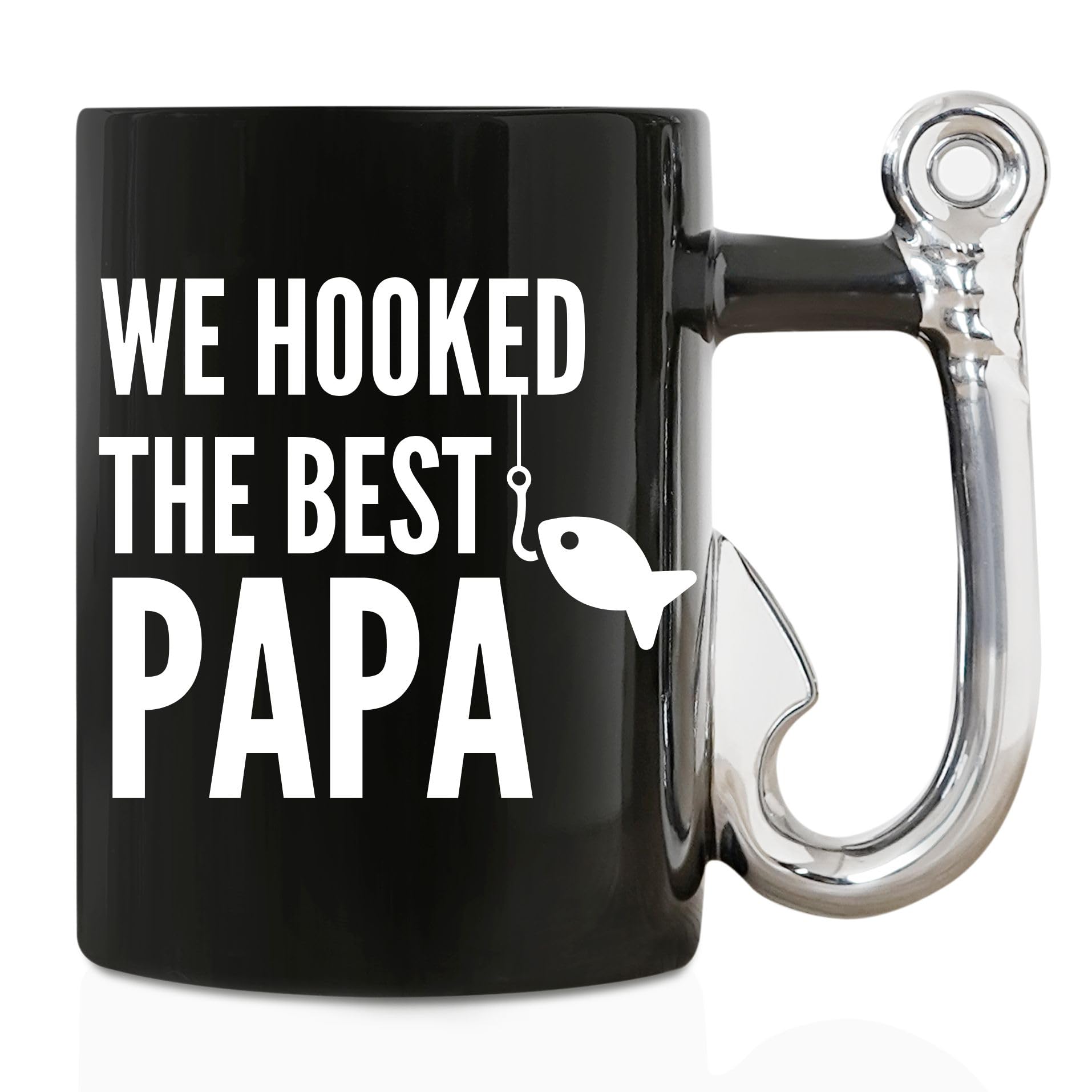 Onebttl Papa: taza de pesca con asa de gancho, ideal para café matutino.