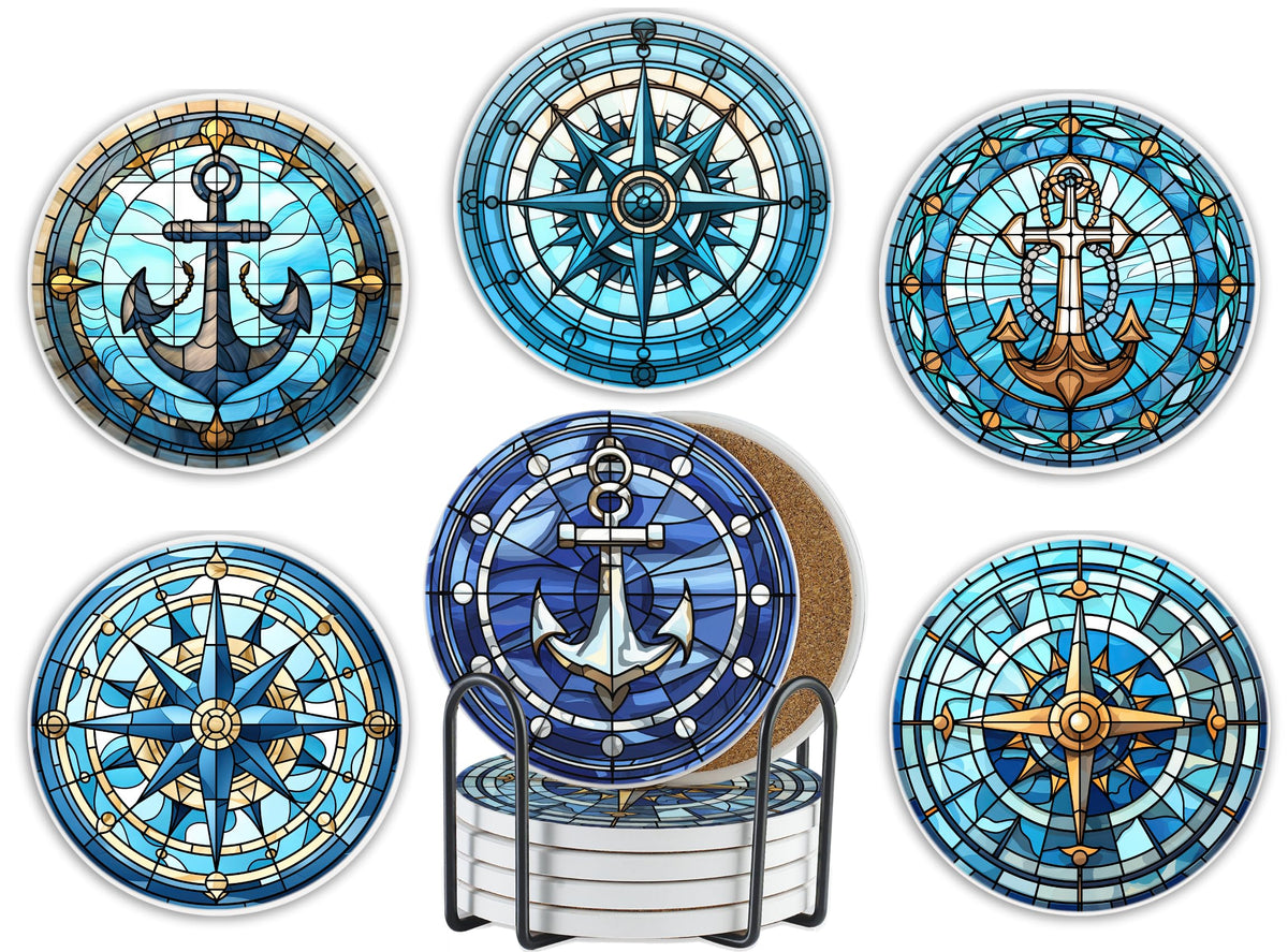 Onebttl posavasos barco estilo vitral protege la mesa y añade encanto náutico.