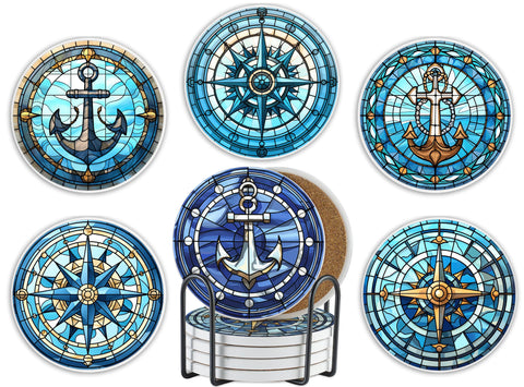 Onebttl posavasos barco estilo vitral protege la mesa y añade encanto náutico.