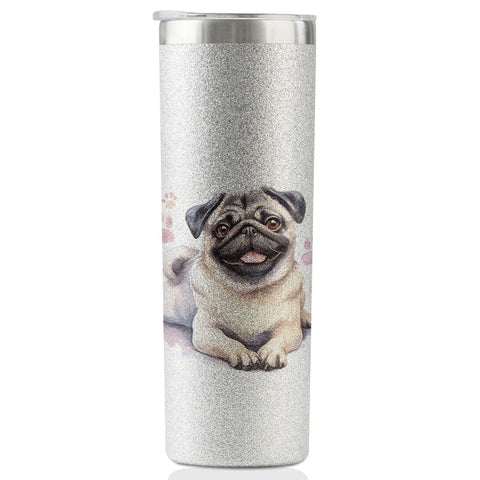 Onebttl Pug tumbler 20oz con diseño 5D bronce brillando, regalo único para fans de Pug.